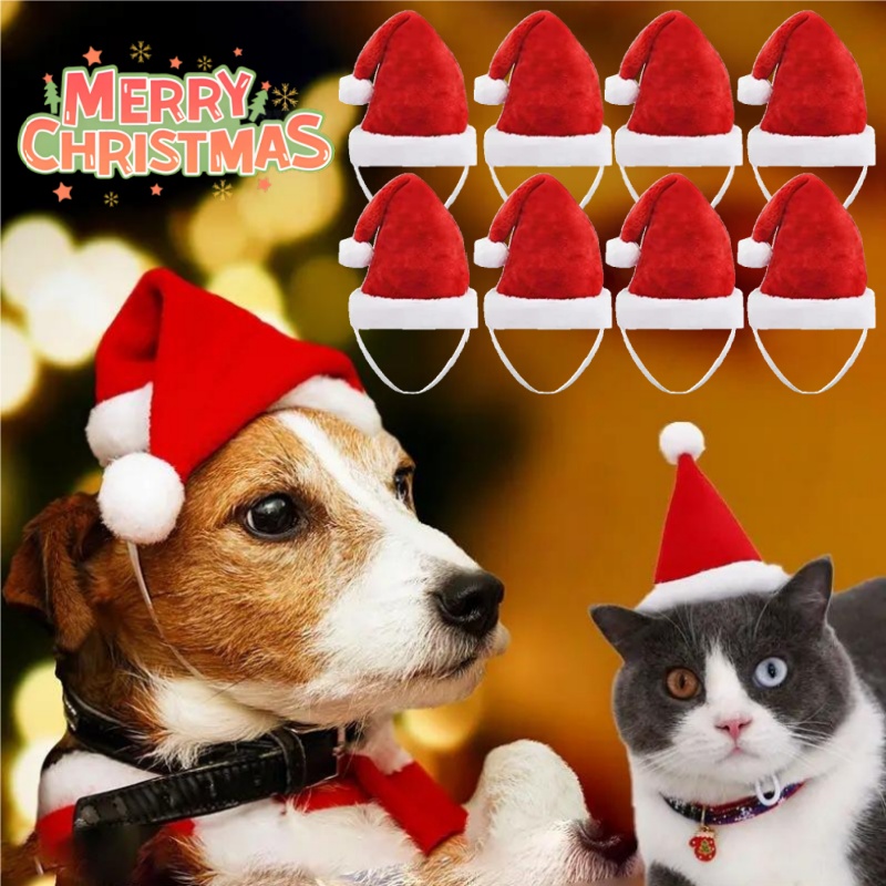 Santa Hat Plush - قبعة سانتا للحيوانات الأليفة لعيد الميلاد،