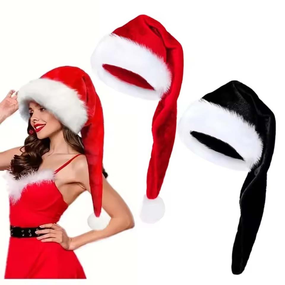 Santa Hat Plush - قبعة عيد الميلاد المخملية الطويلة، قبعات